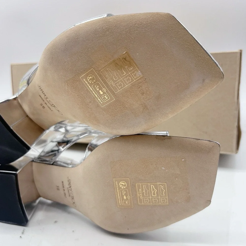 Jimmy Choo Azilia 45 Women's Heels Scrappy Sandals Metallic Silver Leather US 6 - Picture 12 of 12